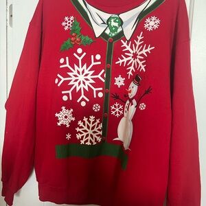 Jerzees Red Holiday Sweater with Snowman Design